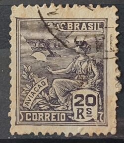 Selo Regular Cod RHM 276 Vovo Aviacao Aviao 20 Reis Filigrana K 1931 Circulado 6