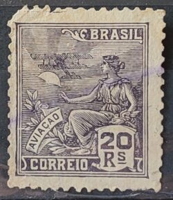 Selo Regular Cod RHM 276 Vovo Aviacao Aviao 20 Reis Filigrana K 1931 Circulado 7