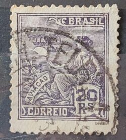 Selo Regular Cod RHM 276 Vovo Aviacao Aviao 20 Reis Filigrana K 1931 Circulado 8