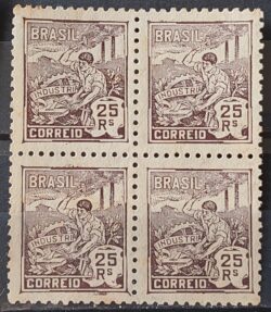 Selo Regular Cod RHM 277 Vovo Industria 25 Reis Filigrana K 1934 Quadra