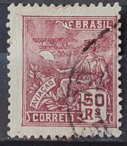 Selo Regular Cod RHM 278 Vovo Aviacao Aviao 50 Reis Filigrana K 1931 Circulado 1