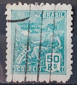 Selo Regular Cod RHM 279 Vovo Aviacao Aviao 50 Reis Filigrana K 1931 Circulado 1