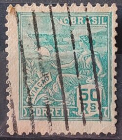 Selo Regular Cod RHM 279 Vovo Aviacao Aviao 50 Reis Filigrana K 1931 Circulado 10