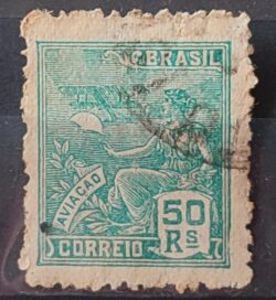 Selo Regular Cod RHM 279 Vovo Aviacao Aviao 50 Reis Filigrana K 1931 Circulado 11