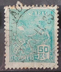 Selo Regular Cod RHM 279 Vovo Aviacao Aviao 50 Reis Filigrana K 1931 Circulado 12