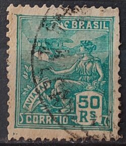 Selo Regular Cod RHM 279 Vovo Aviacao Aviao 50 Reis Filigrana K 1931 Circulado 13