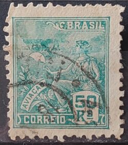 Selo Regular Cod RHM 279 Vovo Aviacao Aviao 50 Reis Filigrana K 1931 Circulado 14