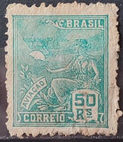 Selo Regular Cod RHM 279 Vovo Aviacao Aviao 50 Reis Filigrana K 1931 Circulado 15