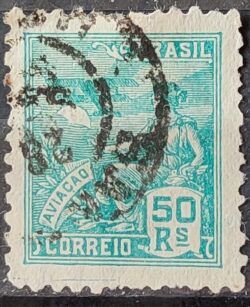 Selo Regular Cod RHM 279 Vovo Aviacao Aviao 50 Reis Filigrana K 1931 Circulado 17