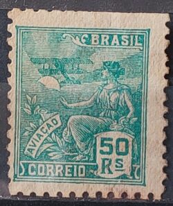 Selo Regular Cod RHM 279 Vovo Aviacao Aviao 50 Reis Filigrana K 1931 Circulado 2