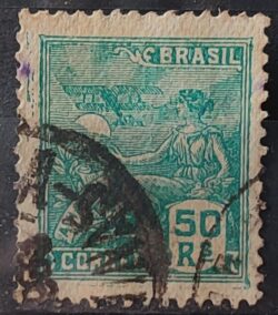 Selo Regular Cod RHM 279 Vovo Aviacao Aviao 50 Reis Filigrana K 1931 Circulado 7