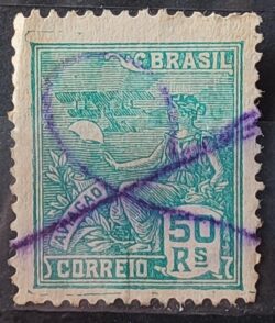 Selo Regular Cod RHM 279 Vovo Aviacao Aviao 50 Reis Filigrana K 1931 Circulado 8