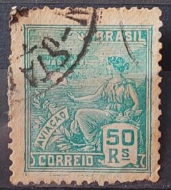 Selo Regular Cod RHM 279 Vovo Aviacao Aviao 50 Reis Filigrana K 1931 Circulado 9