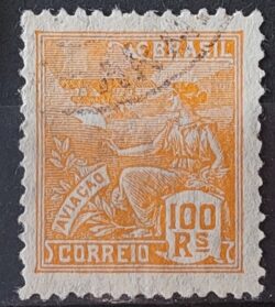 Selo Regular Cod RHM 280 Vovo Aviacao Aviao 100 Reis Filigrana K 1931 Circulado 1