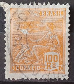 Selo Regular Cod RHM 280 Vovo Aviacao Aviao 100 Reis Filigrana K 1931 Circulado 4