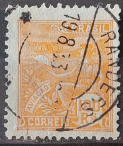 Selo Regular Cod RHM 280 Vovo Aviacao Aviao 100 Reis Filigrana K 1931 Circulado 7