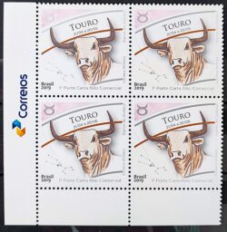 C 3815 Selo Signos do Zodiaco Touro 2019 Quadra Vinheta Correios