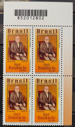 C 3827 Selo Bicentenario da Independencia Jose Bonifacio 2019 Quadra Codigo de Barras