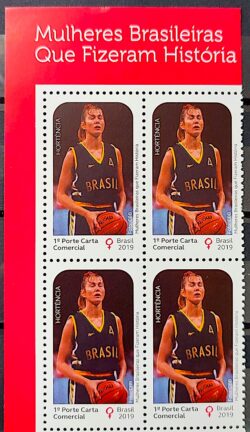 C 3834 Selo Mulheres Brasileiras Hortencia Basquete Esporte 2019 Quadra Vinheta Texto