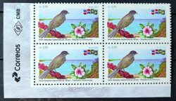 C 3985 Selo Relacoes Diplomaticas Brasil Republica Dominicana Ave Passaro Bandeira Flor 2021 Quadra Vinheta Correios