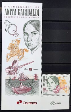 C 4003 Selo Bicentenario Anita Garibaldi Cavalo Arma 2021 Com Vinheta