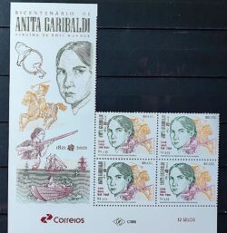 C 4003 Selo Bicentenario Anita Garibaldi Cavalo Arma 2021 Quadra Vinheta