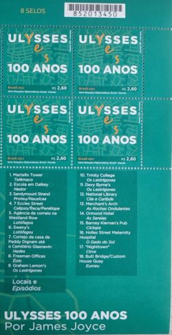 C 4054 Selo Relacoes Diplomaticas Irlanda Literatura Ulysses James Joyce 2022 Quadra Vinheta Locais