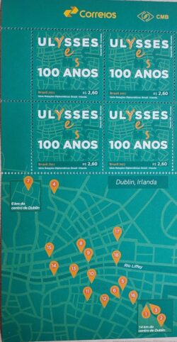 C 4054 Selo Relacoes Diplomaticas Irlanda Literatura Ulysses James Joyce 2022 Quadra Vinheta Mapa