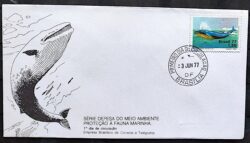 Envelope FDC 121 1977 Meio Ambiente Baleia Azul CPD Brasilia