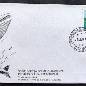 Envelope FDC 121 1977 Meio Ambiente Baleia Azul CPD Brasilia