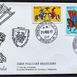Envelope FDC 129 1977 Cavalhada Cavalo Folclore CBC AL e CPD Brasilia