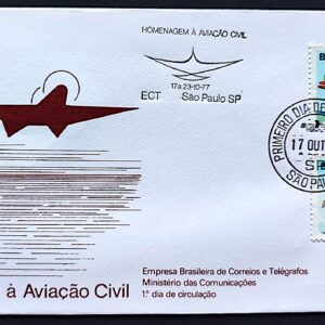 Envelope FDC 135 1977 Aviacao Civil Aviao Balao CBC e CPD SP