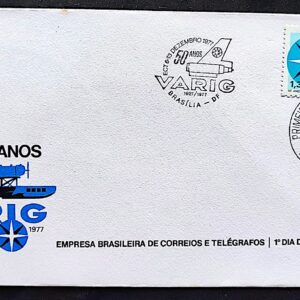 Envelope FDC 142 1977 50 Anos Varig Aviao Aviacao CBC e CPD Brasilia