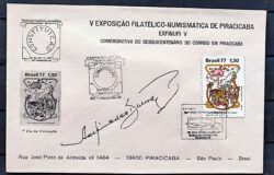 Envelope PVT 1977 Selo Dia de Acao de Graca CBC e CPD SP Piracicaba 1