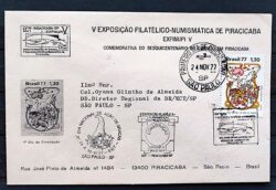 Envelope PVT 1977 Selo Dia de Acao de Graca CBC e CPD SP Piracicaba 2