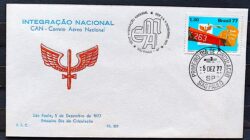 Envelope PVT 1977 Selo Integracao Nacional Aviao Trem Navio CBC e CPD SP
