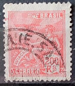 Selo Regular Cod RHM 281 Vovo Aviacao Aviao 200 Reis Filigrana K 1931 Circulado 3