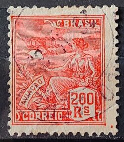 Selo Regular Cod RHM 281 Vovo Aviacao Aviao 200 Reis Filigrana K 1931 Circulado 5