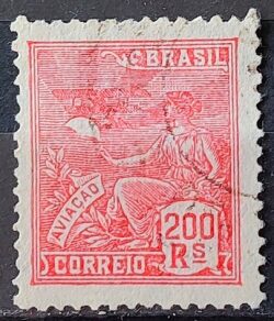 Selo Regular Cod RHM 281 Vovo Aviacao Aviao 200 Reis Filigrana K 1931 Circulado 6