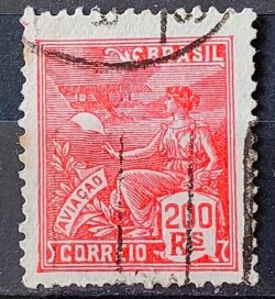 Selo Regular Cod RHM 281 Vovo Aviacao Aviao 200 Reis Filigrana K 1931 Circulado 7