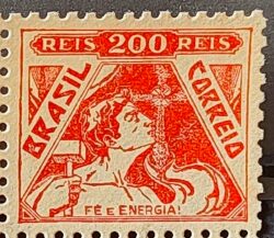 Selo Regular Cod RHM 282 Vovo Fe e Energia 200 Reis Filigrana K Religiao 1933