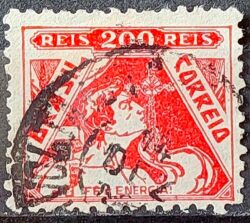 Selo Regular Cod RHM 282 Vovo Fe e Energia 200 Reis Filigrana K Religiao 1933 Circulado 4