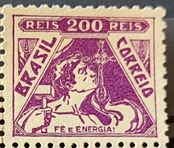 Selo Regular Cod RHM 283 Vovo Fe e Energia 200 Reis Filigrana K Religiao 1933