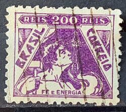 Selo Regular Cod RHM 283 Vovo Fe e Energia 200 Reis Filigrana K Religiao 1933 Circulado 2