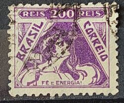 Selo Regular Cod RHM 283 Vovo Fe e Energia 200 Reis Filigrana K Religiao 1933 Circulado 5