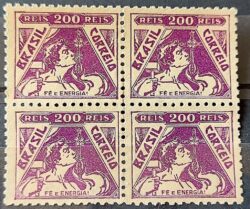 Selo Regular Cod RHM 283 Vovo Fe e Energia 200 Reis Filigrana K Religiao 1933 Quadra