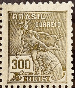 Selo Regular Cod RHM 284 Vovo Mercurio e Globo 300 Reis Filigrana K 1931