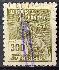 Selo Regular Cod RHM 284 Vovo Mercurio e Globo 300 Reis Filigrana K 1931 Circulado 1