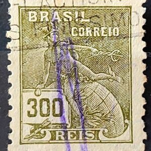 Selo Regular Cod RHM 284 Vovo Mercurio e Globo 300 Reis Filigrana K 1931 Circulado 1