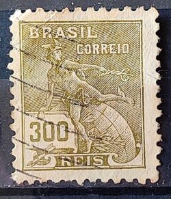 Selo Regular Cod RHM 284 Vovo Mercurio e Globo 300 Reis Filigrana K 1931 Circulado 11